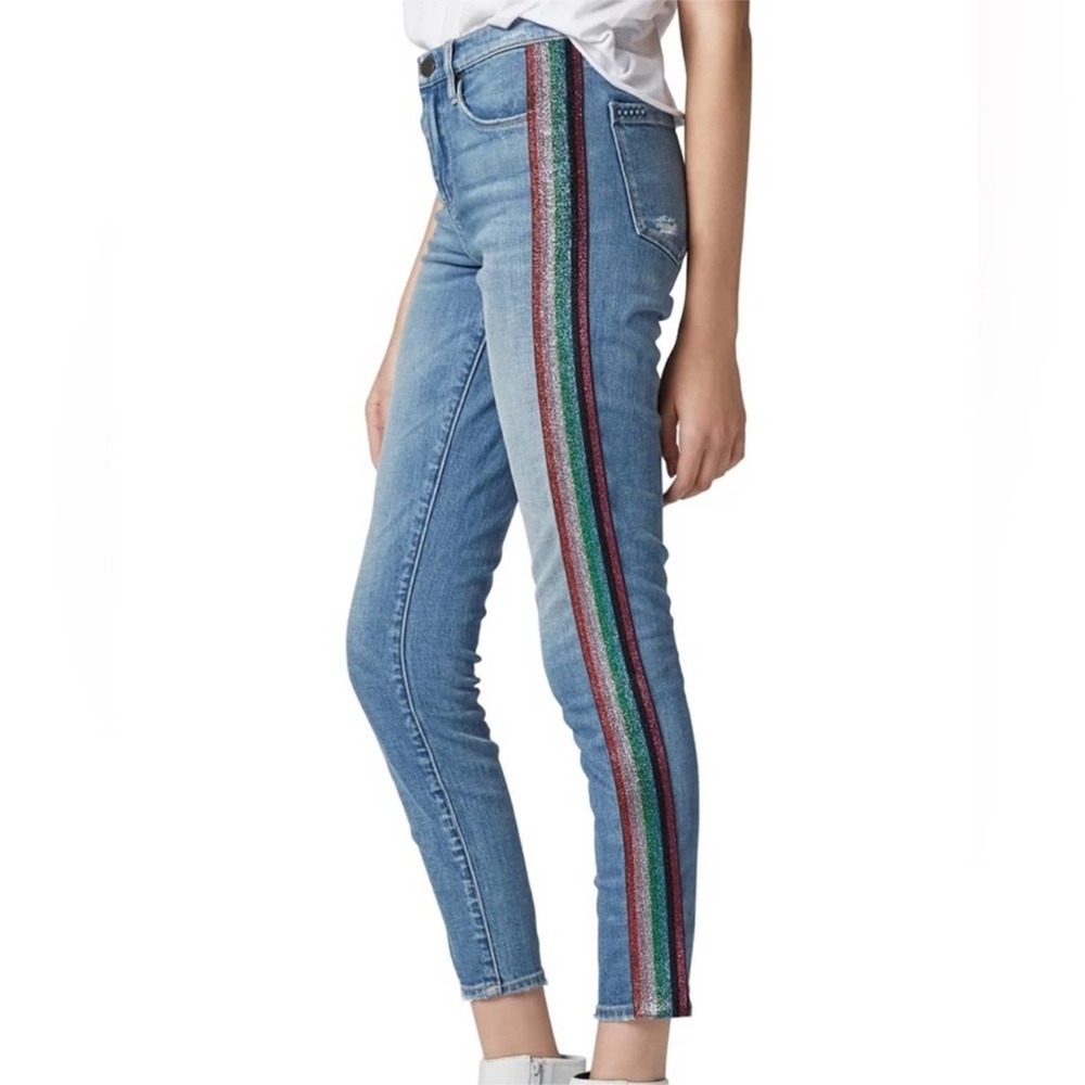 Blank NYC Jeans The Bond Rainbow Striped Skinny Blue Jeans Size 25